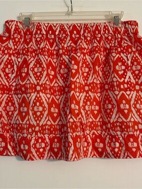 J Crew Orange & White Women’s Mini Skirt Medium 100% Cotton Lined Pull On